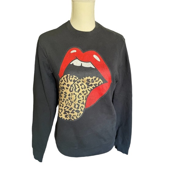 Port & Company Womens Red Lipstick Mouth Sweatshirt  Size S Black - Picture 2 of 5